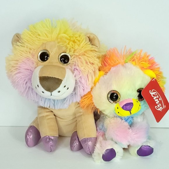 Linzy Toys Lot Of 2 Rainbow Lion Plush Big Eyes Purple Glitter Feet linzy-toys-lot-of-2-rainbow-lion-plush-big-eyes-purple-glitter-feet